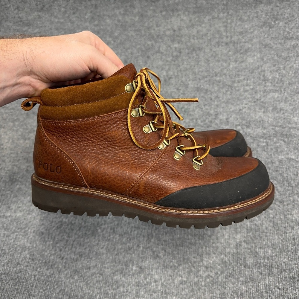 Polo Ralph Lauren Boots Men 10 Brown Leather Wittier Lace Up Ankle Logger Chunky